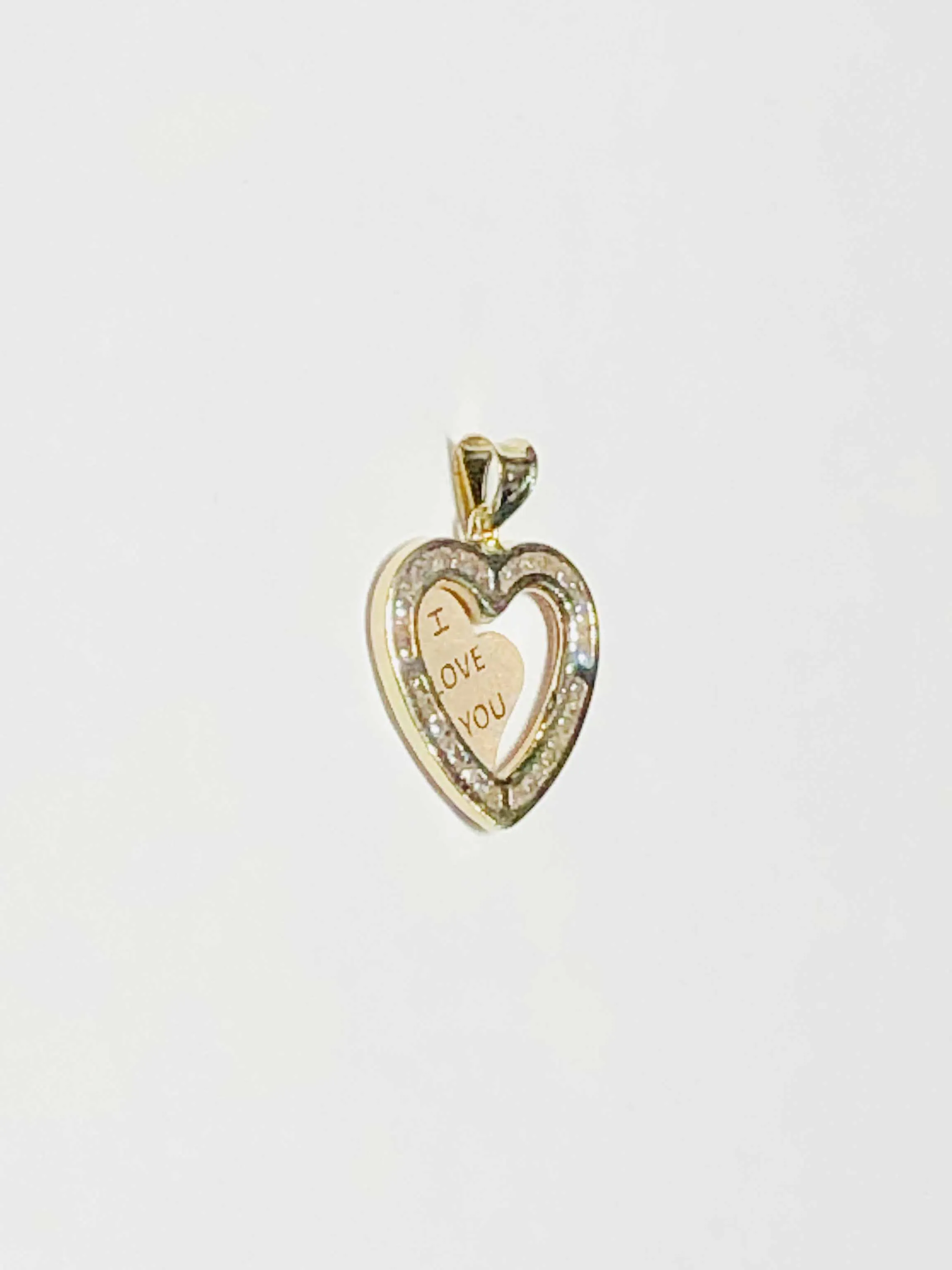 "I LOVE YOU" Two-Tone Heart CZ Pendant (14K)