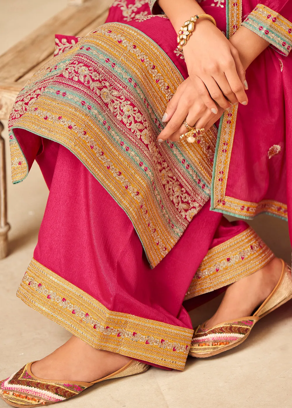 Rani Pink Heavy Chinnon Wedding Festive Salwar Suit