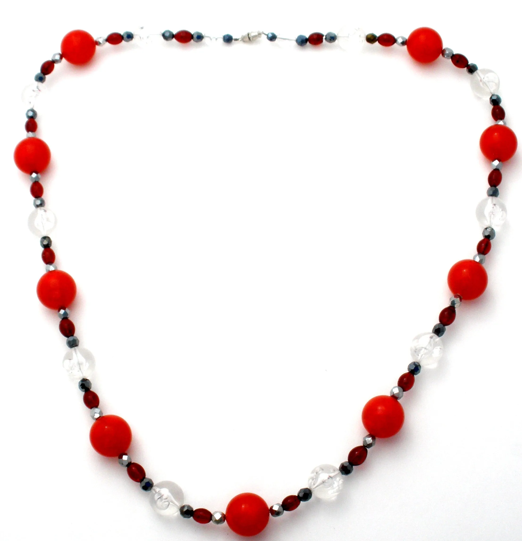 Red Black & Silver Lucite Bead Necklace