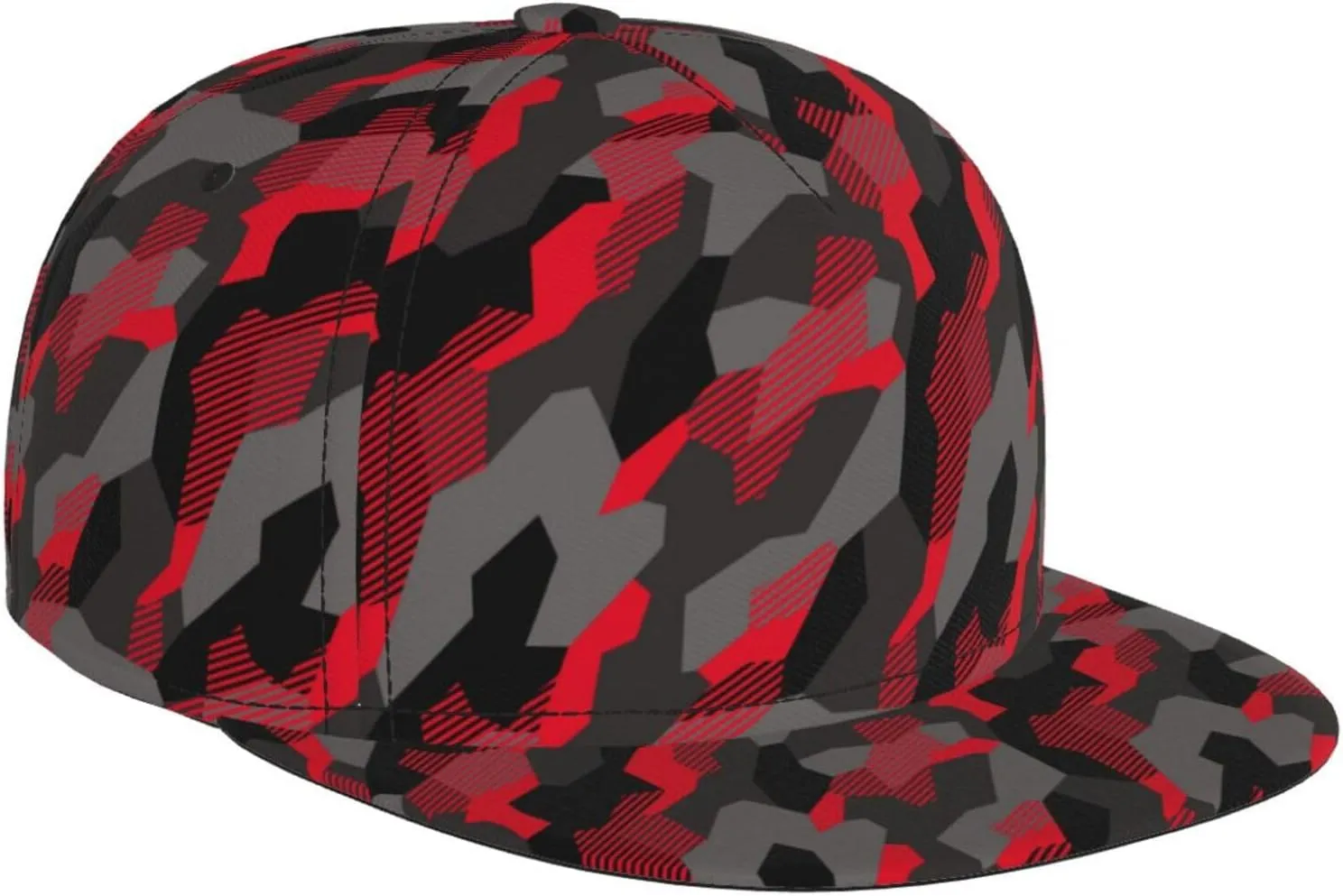 Red Grey Black Camouflage Snapback Hats for Men Women, Flat Bill Brim Hat Adjustable Baseball Cap