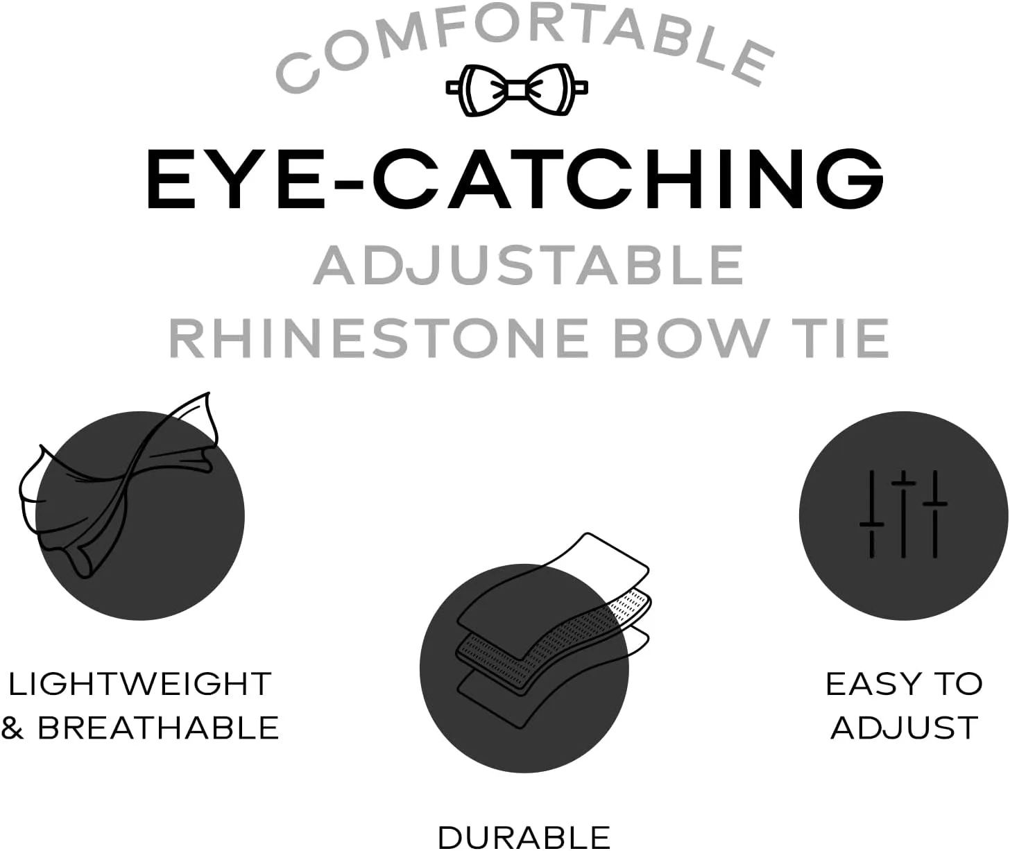 Rhinestone Bow Ties for Men - Pre Tied Sequin Bowties Men with Adjustable Length, Jewel Bow Tie