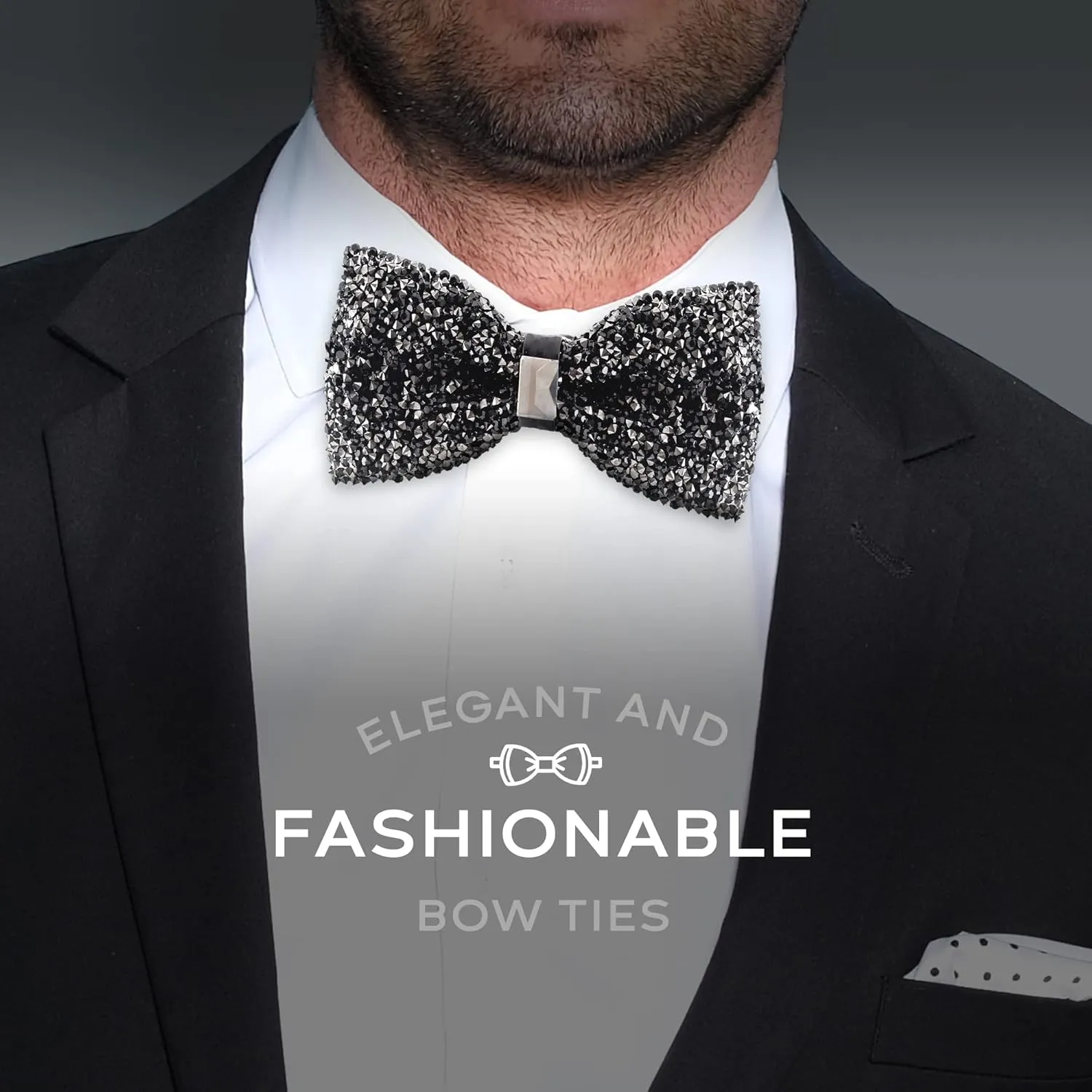 Rhinestone Bow Ties for Men - Pre Tied Sequin Bowties Men with Adjustable Length, Jewel Bow Tie