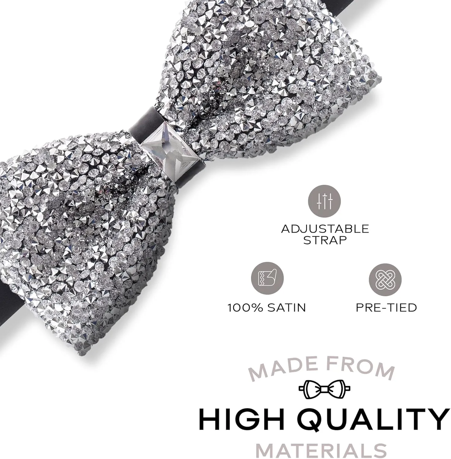 Rhinestone Bow Ties for Men - Pre Tied Sequin Bowties Men with Adjustable Length, Jewel Bow Tie