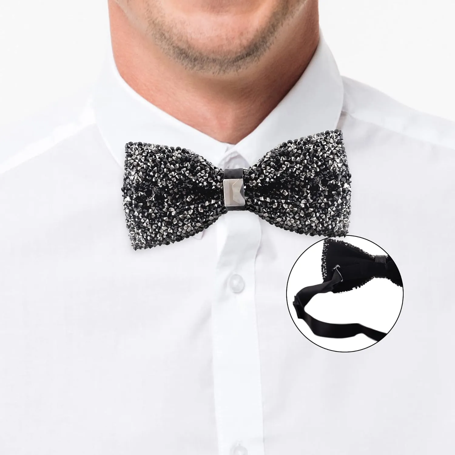 Rhinestone Bow Ties for Men - Pre Tied Sequin Bowties Men with Adjustable Length, Jewel Bow Tie