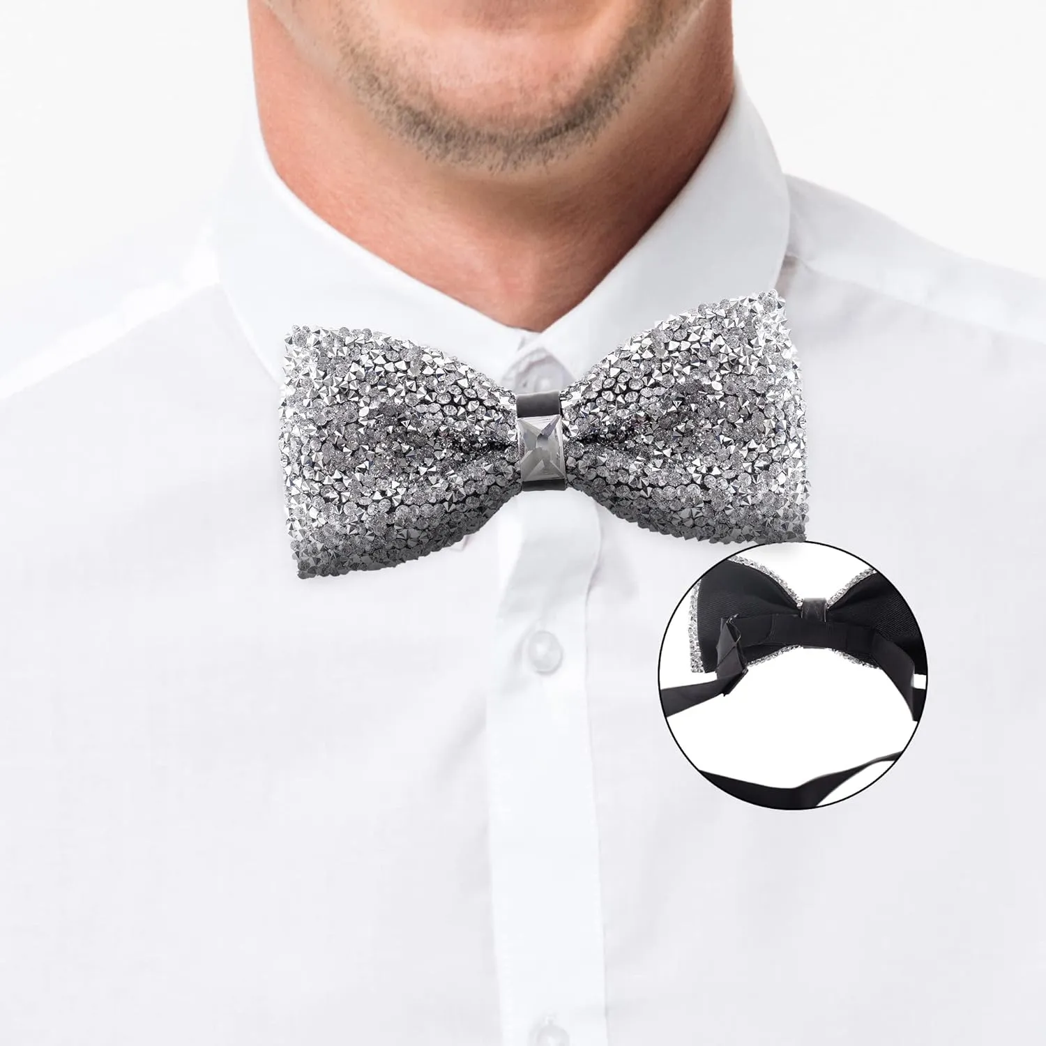 Rhinestone Bow Ties for Men - Pre Tied Sequin Bowties Men with Adjustable Length, Jewel Bow Tie