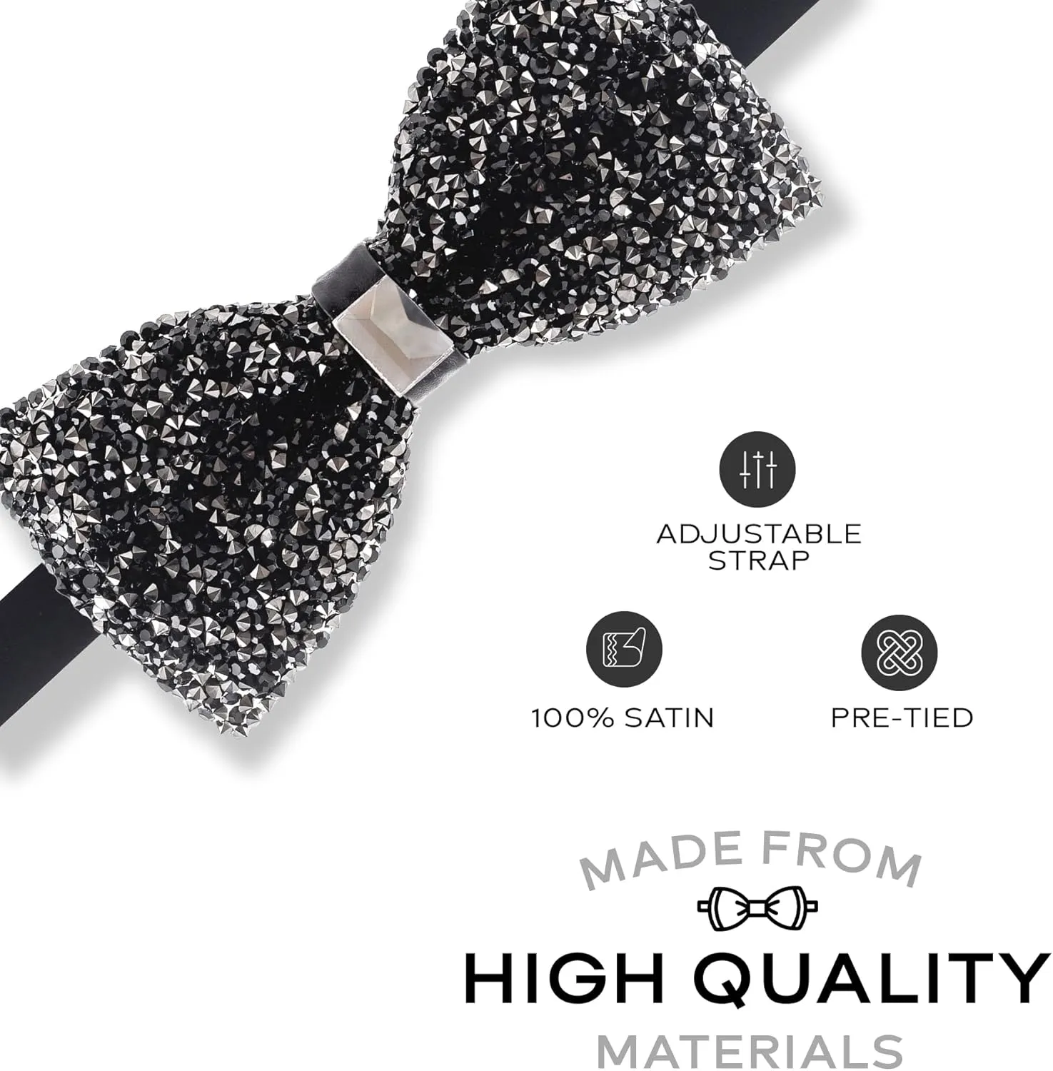 Rhinestone Bow Ties for Men - Pre Tied Sequin Bowties Men with Adjustable Length, Jewel Bow Tie