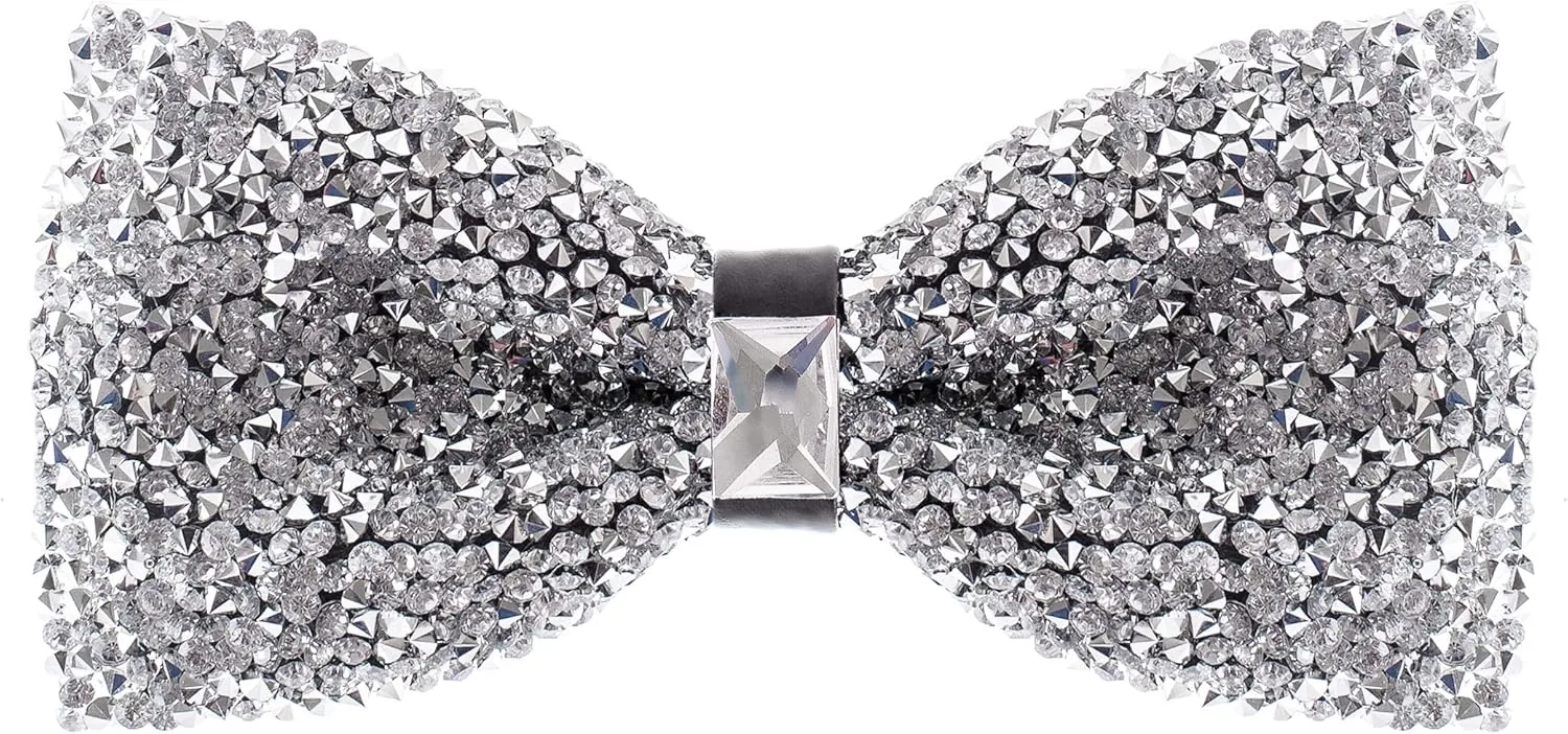 Rhinestone Bow Ties for Men - Pre Tied Sequin Bowties Men with Adjustable Length, Jewel Bow Tie