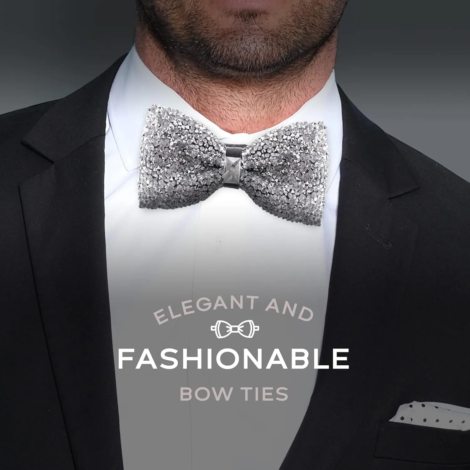Rhinestone Bow Ties for Men - Pre Tied Sequin Bowties Men with Adjustable Length, Jewel Bow Tie