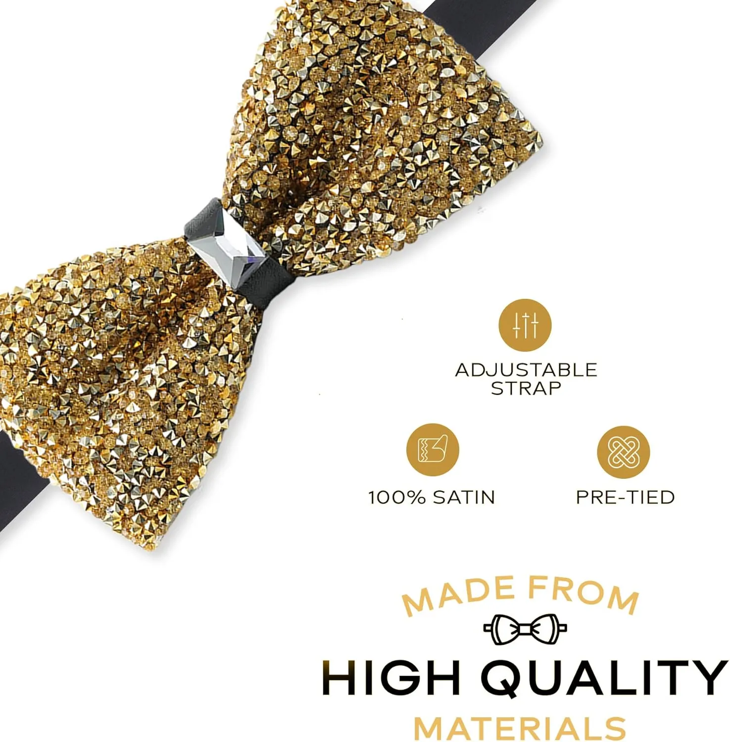 Rhinestone Bow Ties for Men - Pre Tied Sequin Bowties Men with Adjustable Length, Jewel Bow Tie