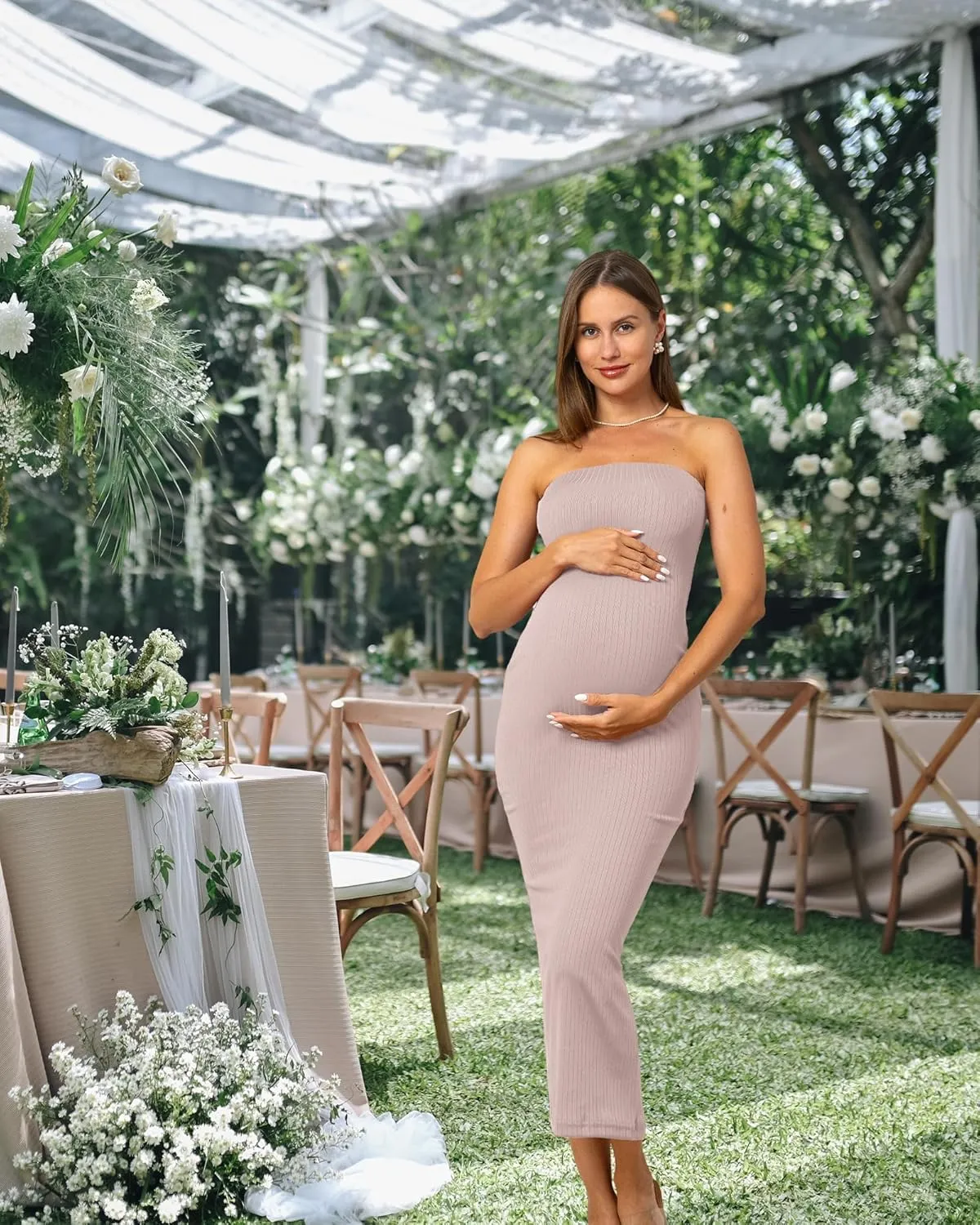 Rnxrbb 2 Piece Maternity Dress Cardigan Baby Shower Wedding Guest Summer Gender Reveal Photoshoot Tube Maternity Dress Long