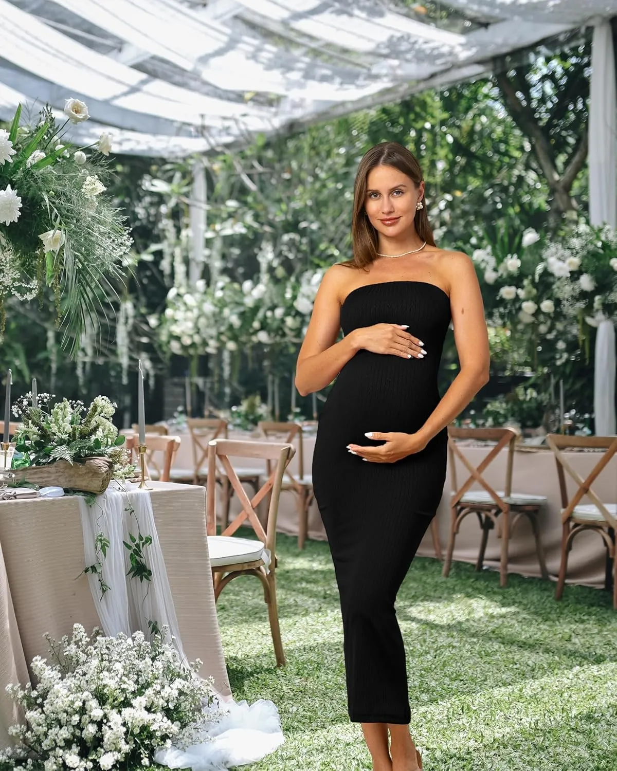 Rnxrbb 2 Piece Maternity Dress Cardigan Baby Shower Wedding Guest Summer Gender Reveal Photoshoot Tube Maternity Dress Long