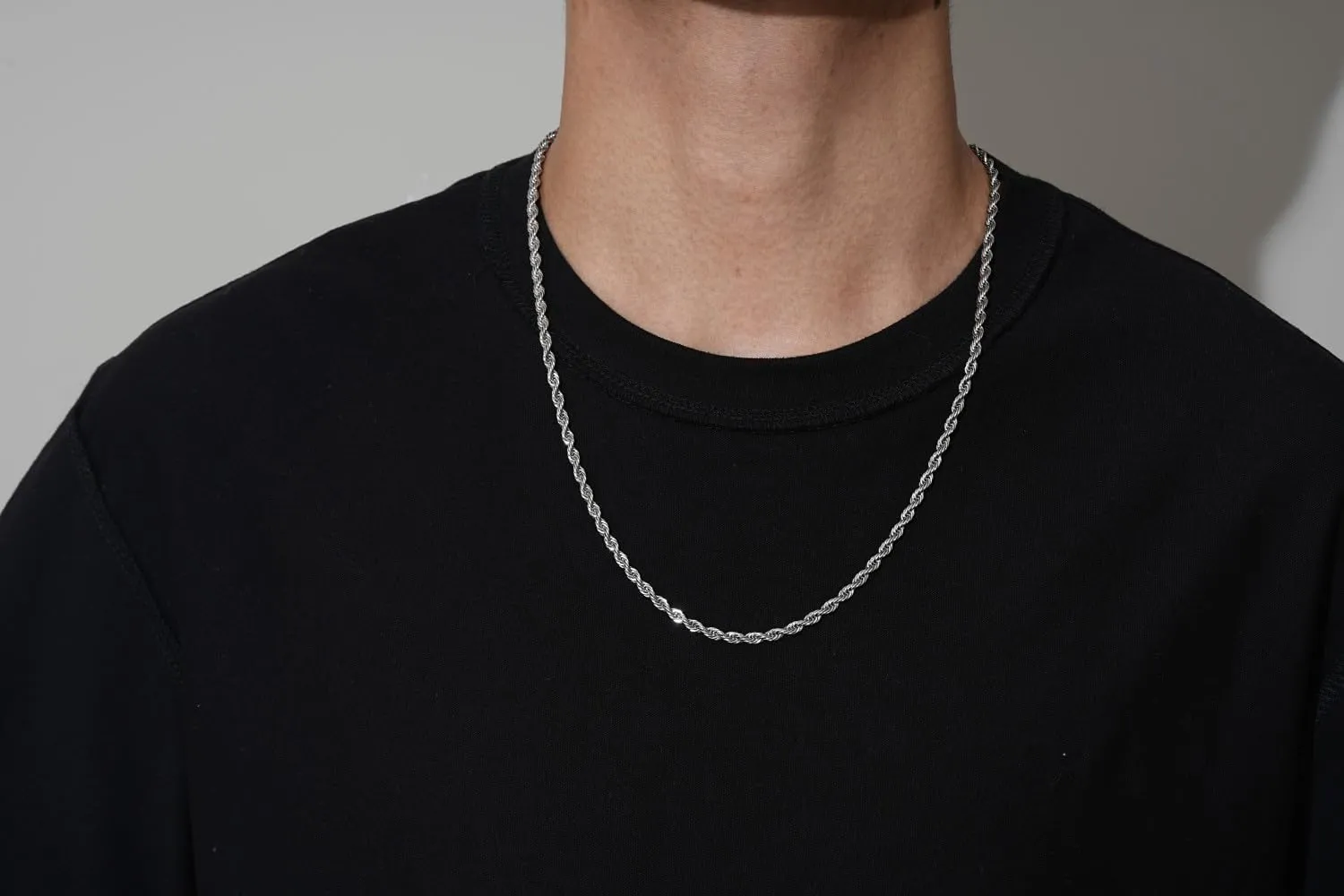 Rope Chain Necklace for Men, Silver Tone Chains for Men and Women, 2.5mm 3mm 4mm 5mm Stainless Steel Necklace Chain, Twist Mens Necklace