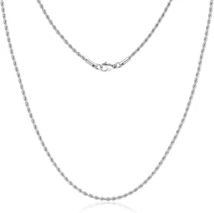 Rope Chain Necklace for Men, Silver Tone Chains for Men and Women, 2.5mm 3mm 4mm 5mm Stainless Steel Necklace Chain, Twist Mens Necklace