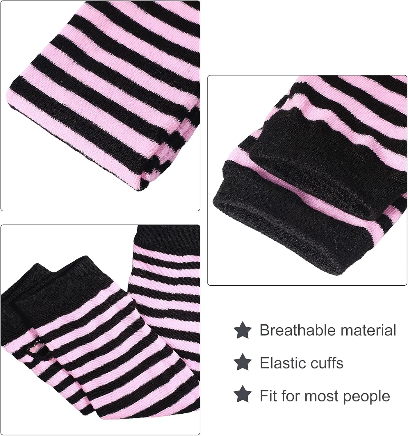 SATINIOR 6 Pairs Long Fingerless Gloves for Women Knit Thigh High Striped Arm Warmer Thumb Hole Stretchy Gloves