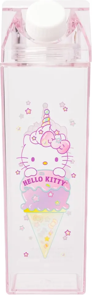 Silver Buffalo Sanrio Hello Kitty as a Unicorn Ice Cream Plastic Pastel Pink Milk Carton Pitcher Bottle, 16.2 Ounces
