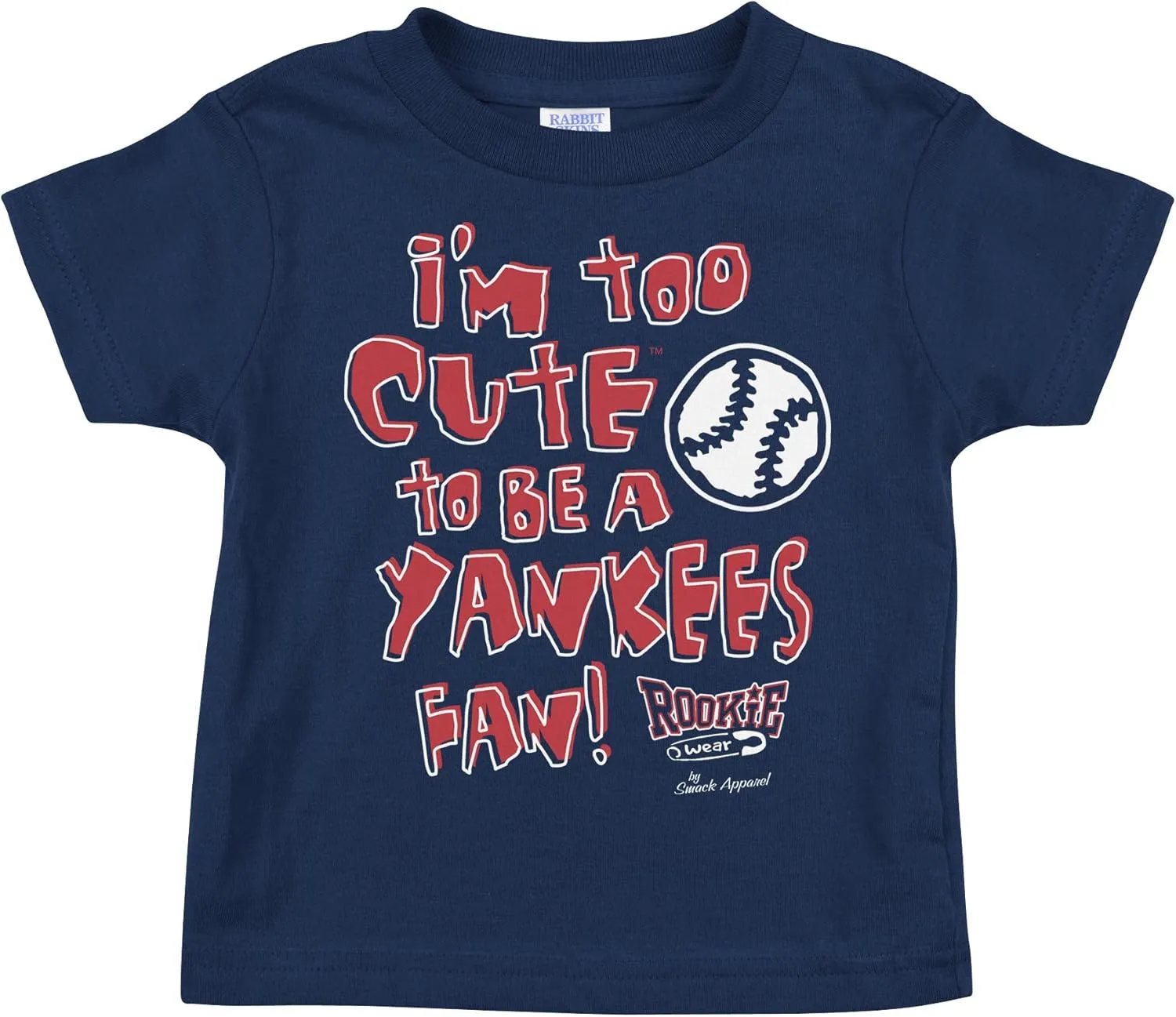 Smack Apparel Boston Baseball Fans. Too Cute (Anti-Yankees) Navy Onesie or Toddler Tee (NB-7T)