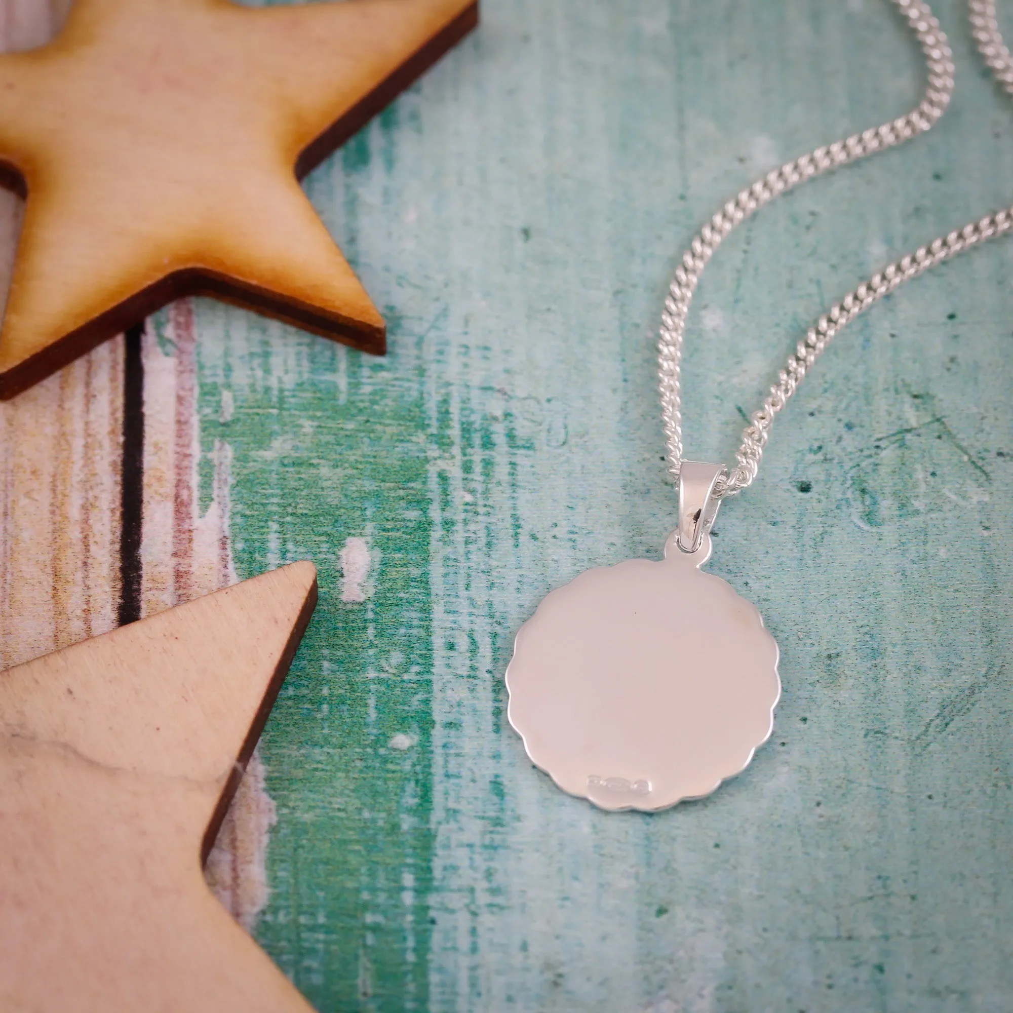St. Christopher Ellipse Border Necklace (Cast Sterling Silver)