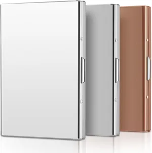 Thenshop 3 Pcs Stainless Steel Credit Card Holder Metal RFID Blocking Case Protector Metal ID Card Wallet with 6 Slot for Men Women Gift Box(Silver, Rose Gold, Mirror Silver)