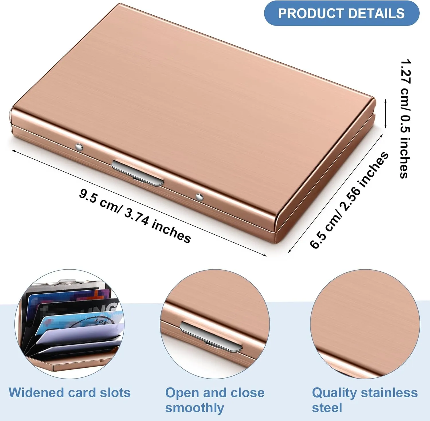 Thenshop 3 Pcs Stainless Steel Credit Card Holder Metal RFID Blocking Case Protector Metal ID Card Wallet with 6 Slot for Men Women Gift Box(Silver, Rose Gold, Mirror Silver)