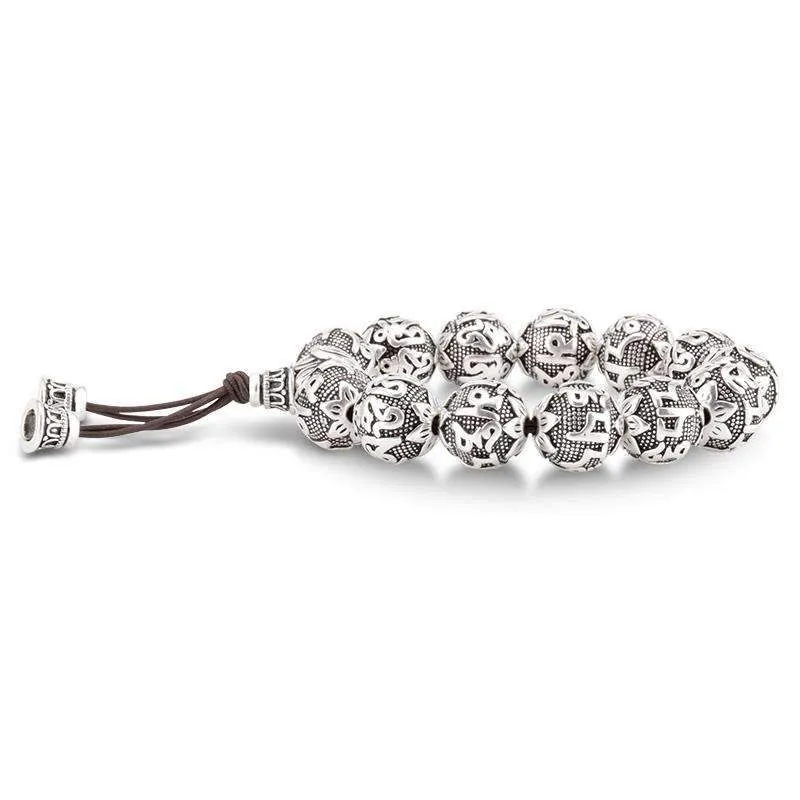 Tibetan Om Mani Padme Hum Mantra Silver Prayer Beads Bracelet