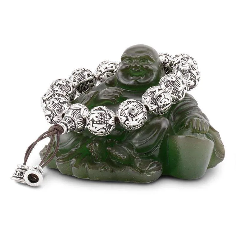 Tibetan Om Mani Padme Hum Mantra Silver Prayer Beads Bracelet