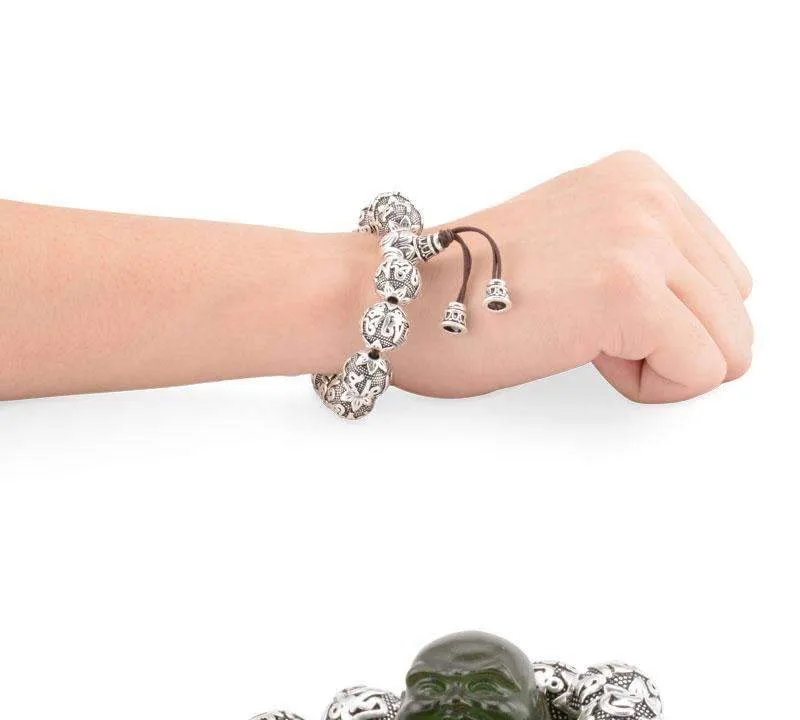 Tibetan Om Mani Padme Hum Mantra Silver Prayer Beads Bracelet