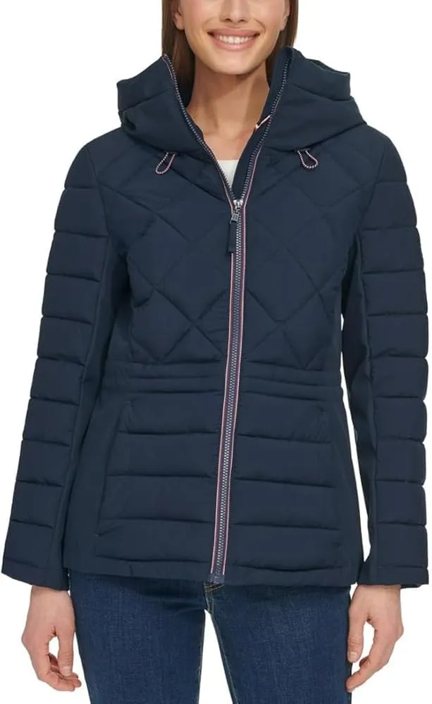 Tommy Hilfiger Women's Hooded Stretch Shell Quilted Jacket - Winter Coat for Women - Outwear with Pockets