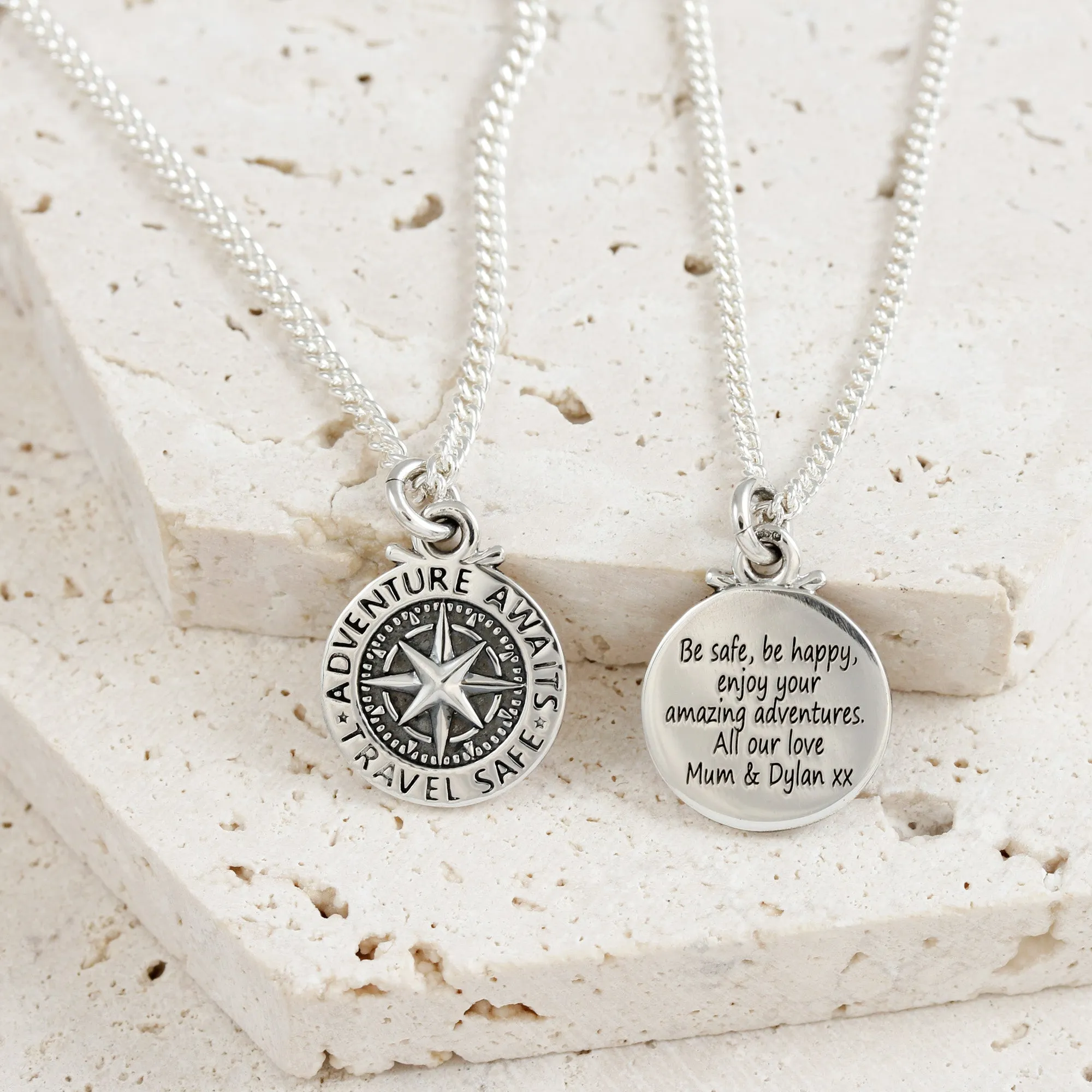 Travel Safe Compass St Christopher Small Silver Necklace