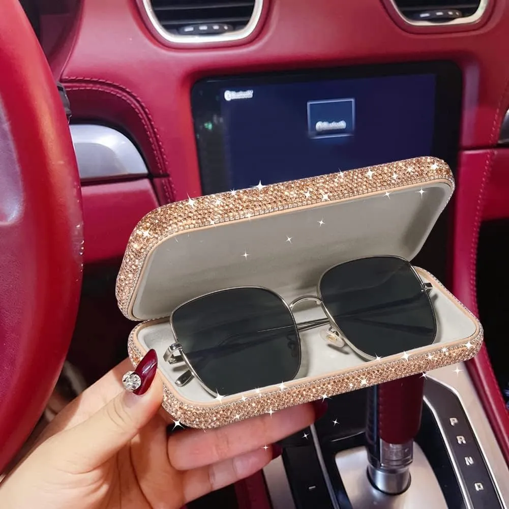 Unisex Bling Diamond-Encrusted Hard Shell Eyeglasses Cases for Women Men,Portable Protective Case for Sunglasses