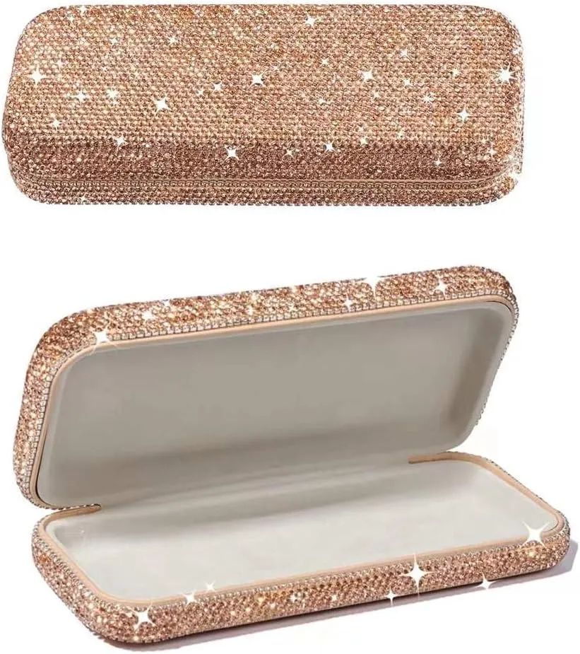 Unisex Bling Diamond-Encrusted Hard Shell Eyeglasses Cases for Women Men,Portable Protective Case for Sunglasses