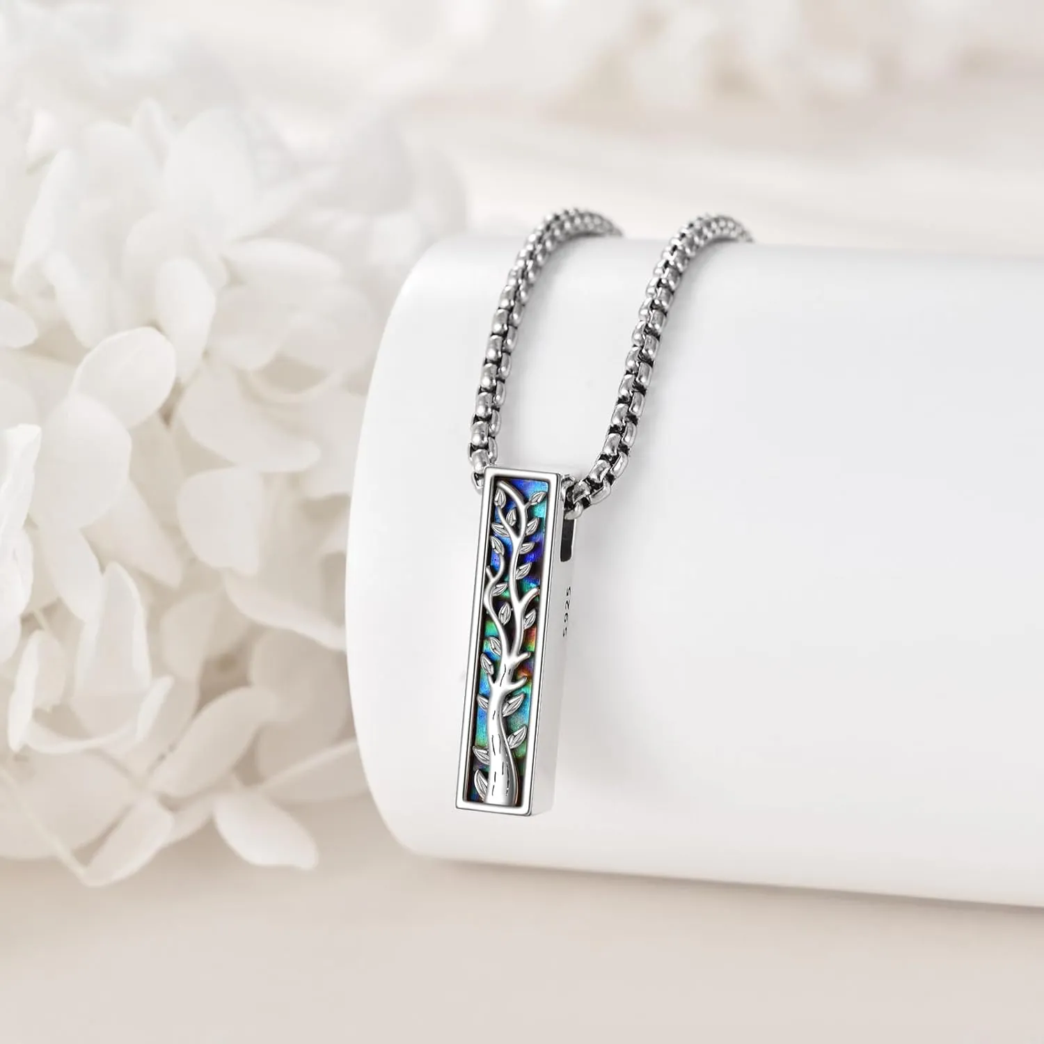 Urn Necklaces for Ashes Sterling Silver 3D Vertical Bar Memorial Pendant for Loved Ones Keepsake Cremation Jewelry Gifts for Women Men