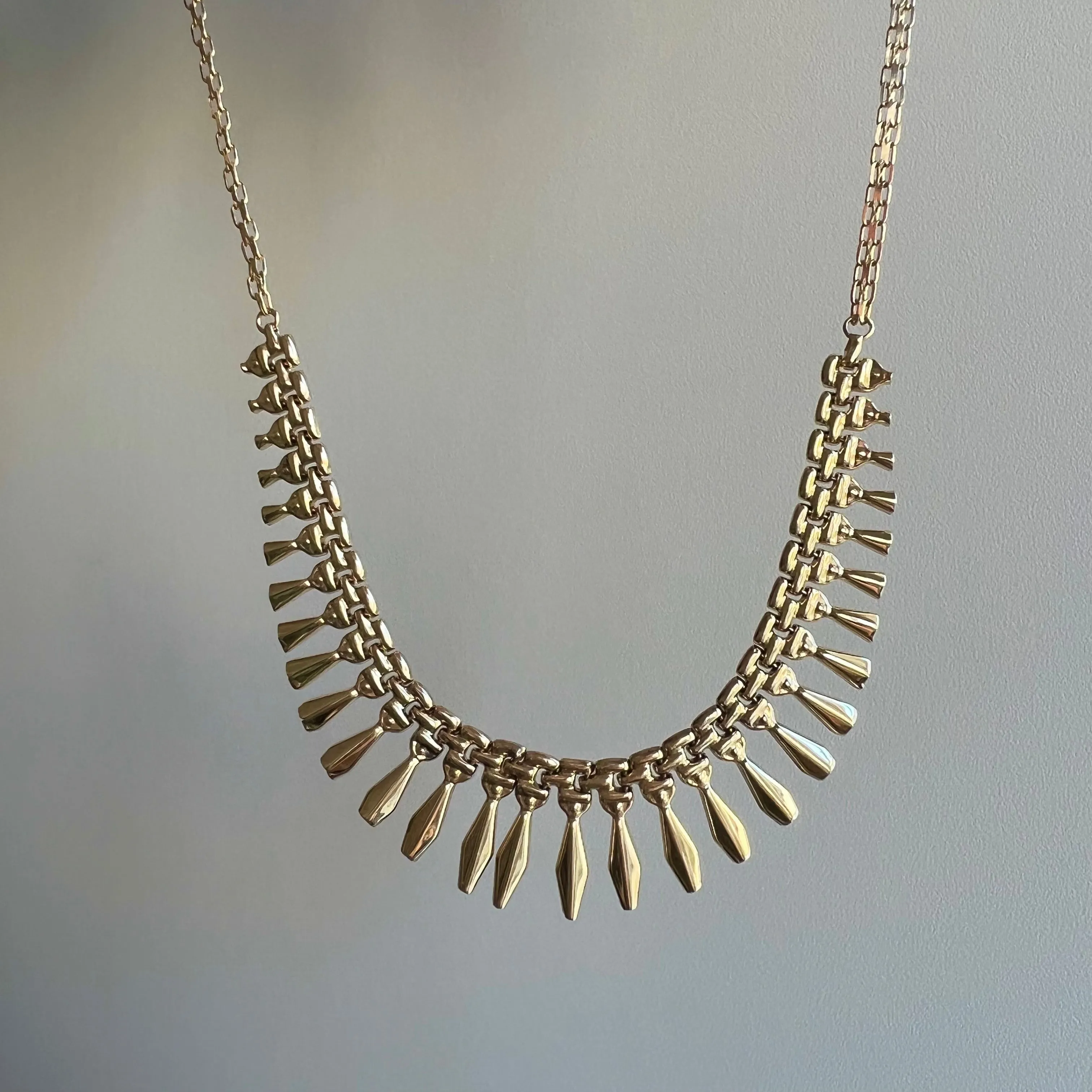 V I N T A G E // Cleopatra's fringe / 10k yellow gold bib necklace with bismark chain / 17"