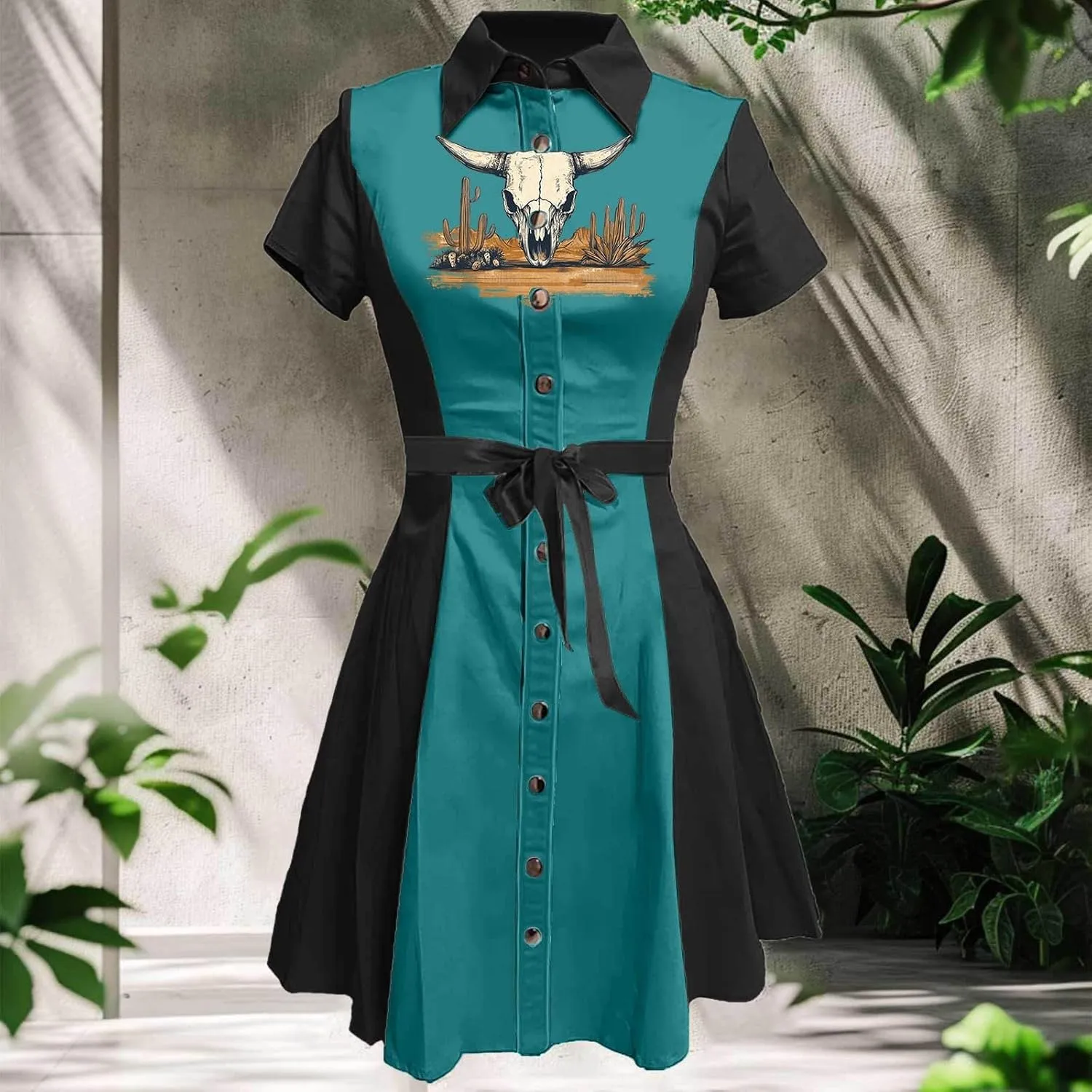 Vintage Western Flower Printed Shirt Dress Women Summer Button Down Casual Retro Style Evening Dresses for Women