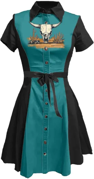 Vintage Western Flower Printed Shirt Dress Women Summer Button Down Casual Retro Style Evening Dresses for Women