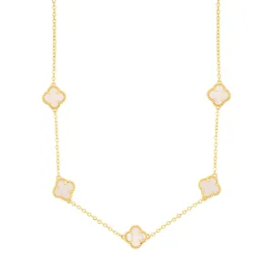 White Mother of Pearl Flower Station Necklace gold