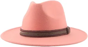 Women's Fedoras Hat Solid Casual Wide Brim Hat Panama Band Caps B 56-58cm