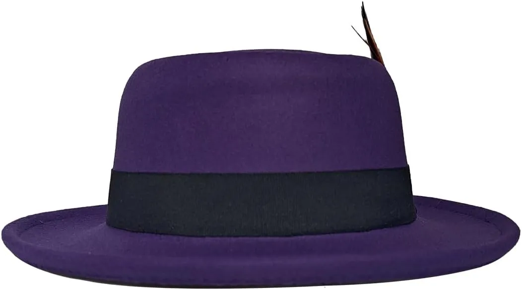 Wool Felt Fedora Hats for Women Men, Wide Brim Flat Top Hat Porkpie Hat, Jazz Hat with Feather Unisex