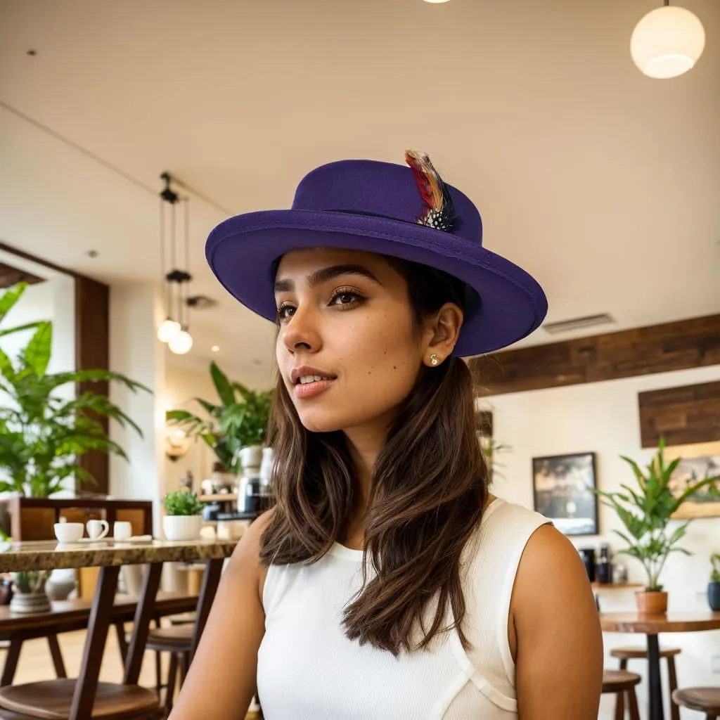 Wool Felt Fedora Hats for Women Men, Wide Brim Flat Top Hat Porkpie Hat, Jazz Hat with Feather Unisex