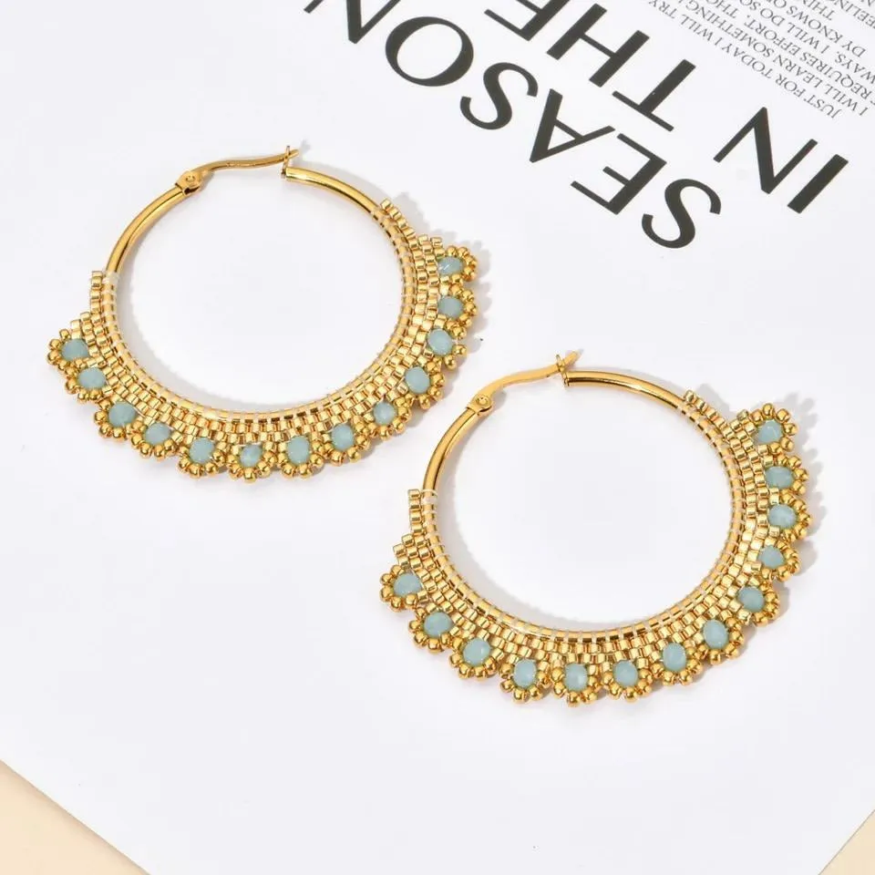 Xia Boho Round Beaded Hoop Earring