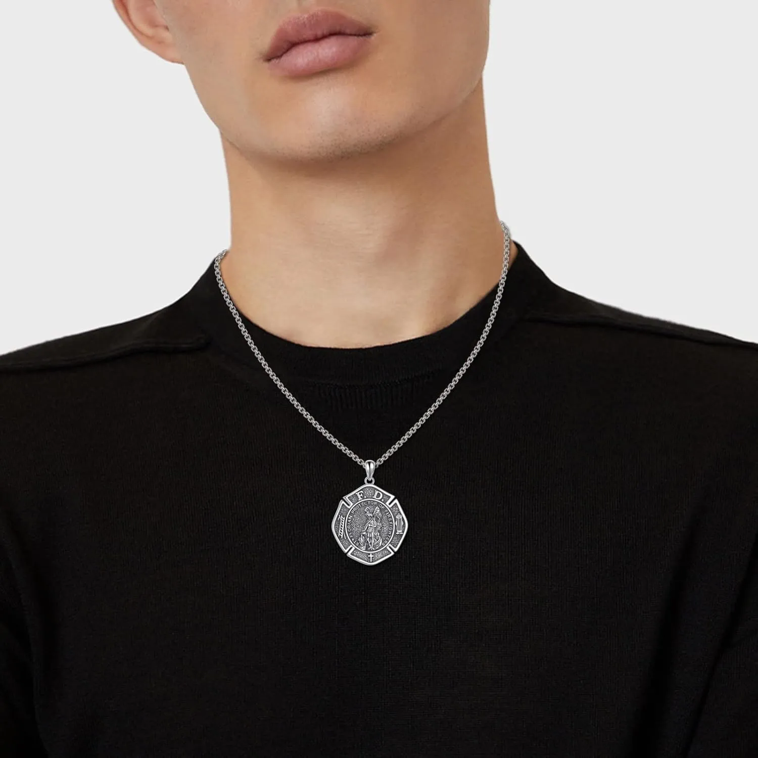 YFN Patron Saint Necklace Sterling Silver Amulet Medal Pendant Religious Protector Jewelry Gifts for Women Men