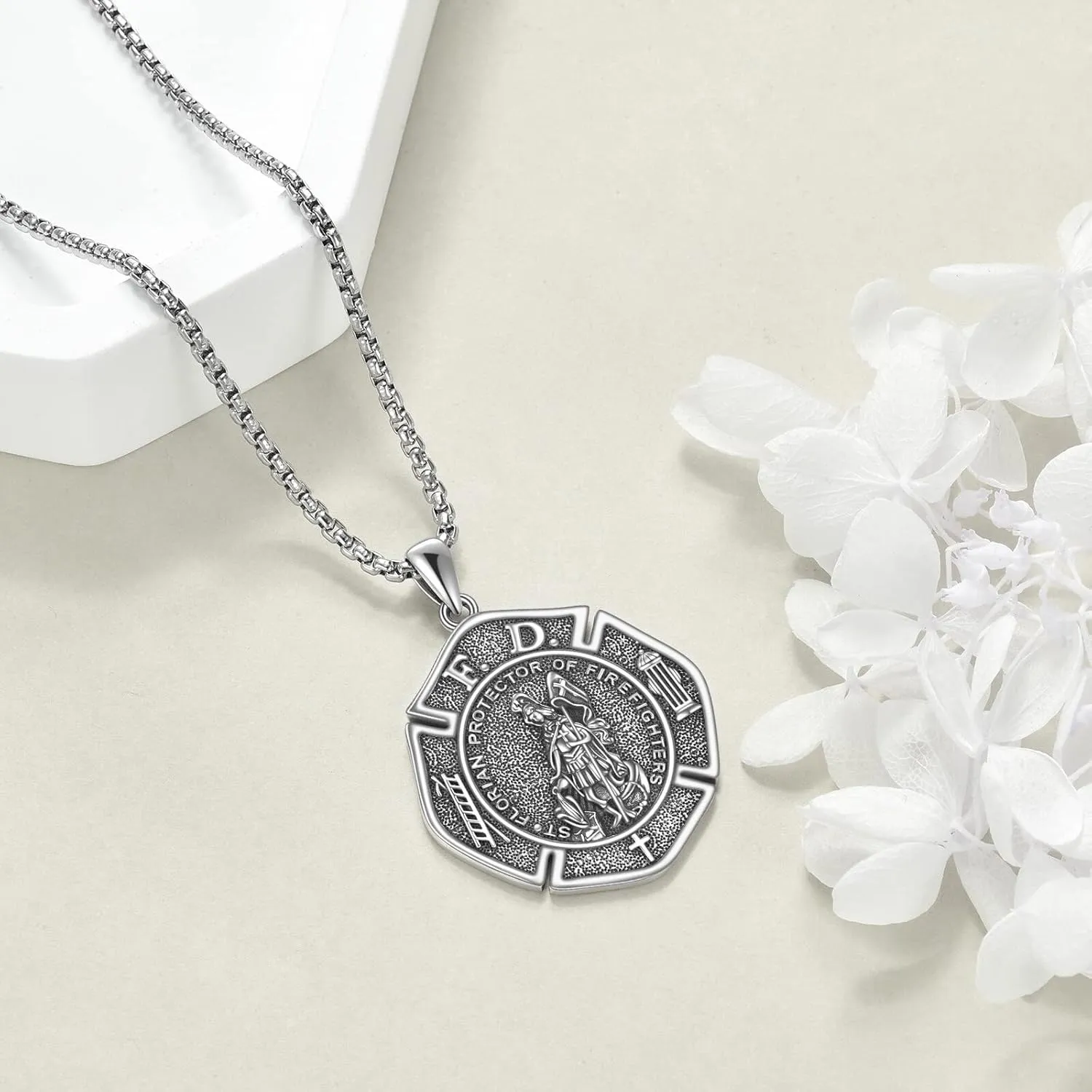 YFN Patron Saint Necklace Sterling Silver Amulet Medal Pendant Religious Protector Jewelry Gifts for Women Men